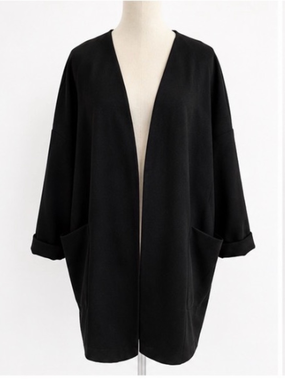 [Zara] Basic Black Soft Open Front Jacket XL Minimalist Draped Layering Piece